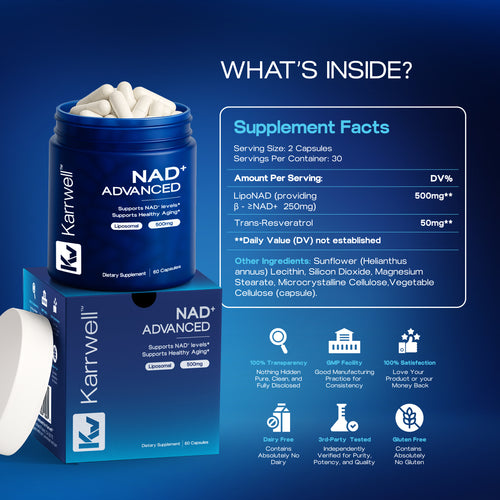 Karrwell NAD+ Advanced 500MG Liposomal NAD+ with Resveratrol